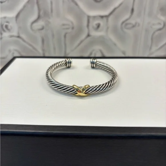 Sophisticated Silver and Gold Cable Cuff Bracelet - Picture 1 of 5